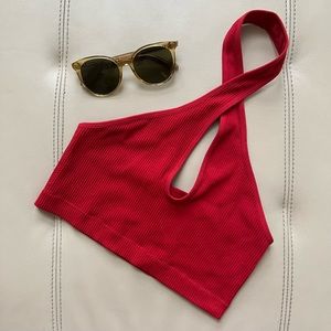 GARAGE Red Cross-Over Rib Crop Top